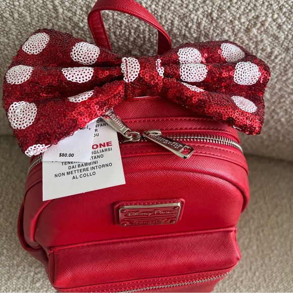 NEW!!! Disney Parks Loungefly Mini Backpack - Minnie Mouse - Red Sequin Bow - Picture 3 of 6